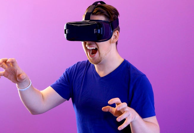 person using virtual reality garget